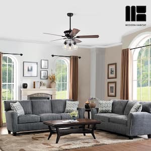AuraSpark Blade Span 52 in. Indoor Black Farmhouse Ceiling Fan with No Bulbs Included with Remote Control