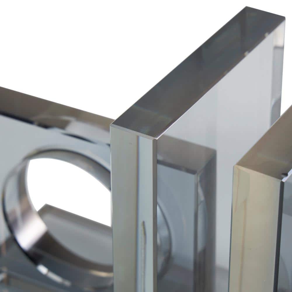 Clear Glass Geometric Non-Skid Bookends with Circle Cut Outs