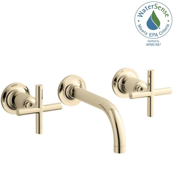 KOHLER Purist Wall-Mount 2-Handle Bathroom Faucet Trim Kit in Vibrant French Gold