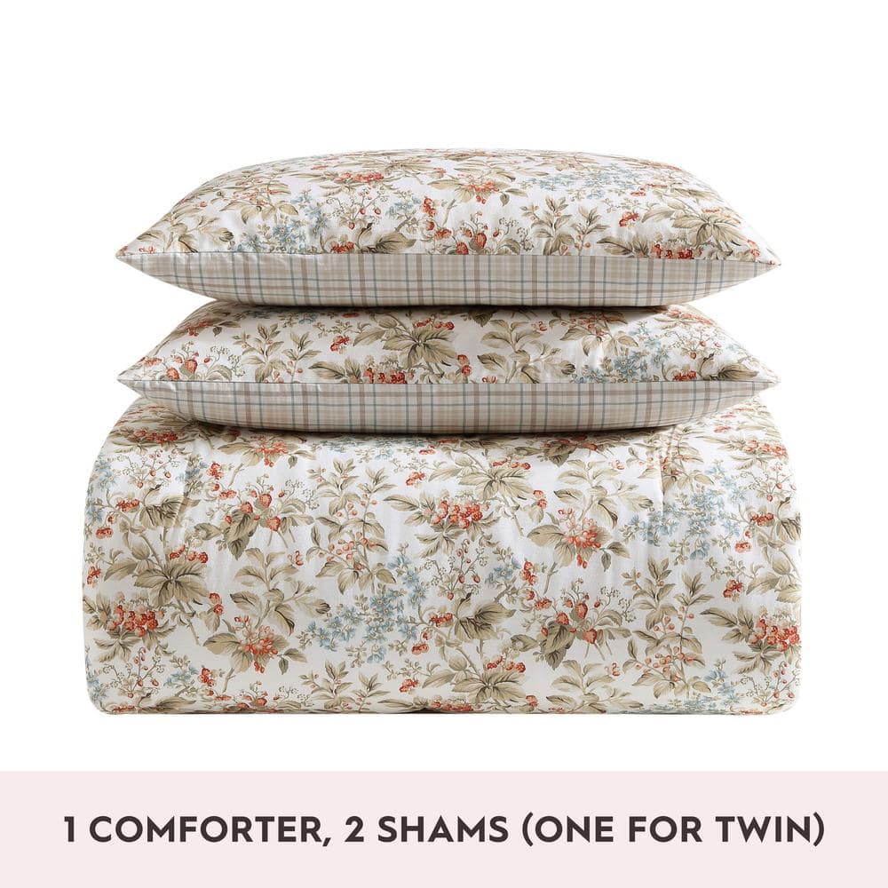 Twin Red Cotton Reversible Floral Bedspread Set