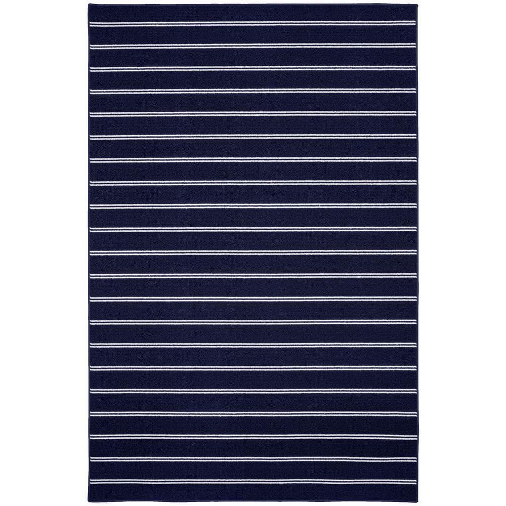 Avery 5' x 7' Blue Tufted Synthetic Stripe Area Rug