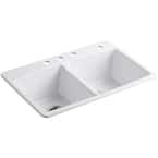 Brookfield White Cast Iron 33 in. 4-Hole Double Bowl Drop-in Kitchen Sink