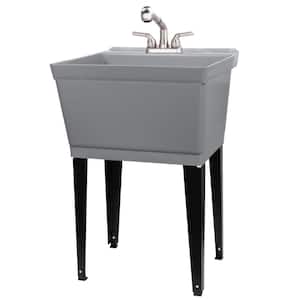 22.875 in. x 23.5 in. Grey 19 Gal. Utility Sink Set with Non-Metallic Stainless Steel Finish Pull-Out Faucet