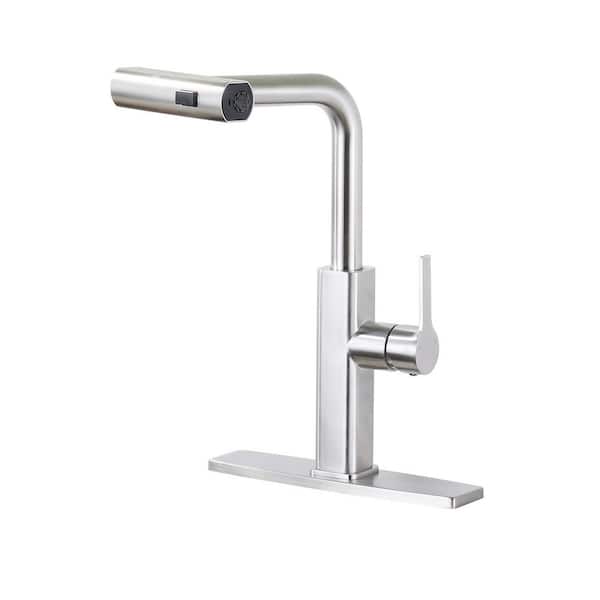 IVIGA 14.8 in. H Single Handle Pull Down Sprayer Kitchen Faucet with 360° Spout Swivel in Brushed Nickel