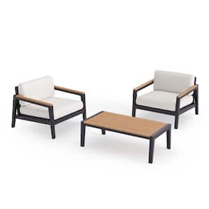 Rhodes 3 Piece Aluminum Outdoor Patio Conversation Set with Canvas Natural Cushions & Coffee Table