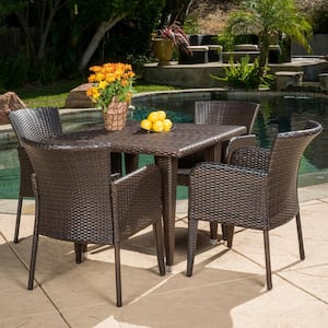 Faye Multi-Brown 5-Piece Faux Rattan Square Outdoor Dining Set