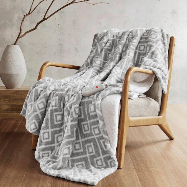 SHARPER IMAGE Arden Grey Geo Polyester Electric Throw Blanket