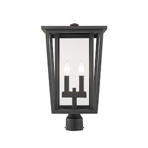 Seoul 19.75 in. 2-Light Bronze Aluminum Hardwired Outdoor Weather Resistant Post Light Round Fitter w/No Bulb Included