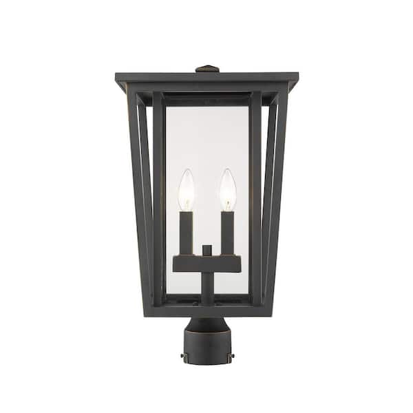 Unbranded Seoul 19.75 in. 2-Light Bronze Aluminum Hardwired Outdoor Weather Resistant Post Light Round Fitter w/No Bulb Included