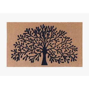 A1HC Beige Tree of life 24 in x 39 in Coir, Flock Indoor/Outdoor Non-Slip Durable Doormat