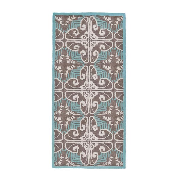 Art Deco Classic Rectangular Hearth Rug, 56 Inch Long, Turquoise