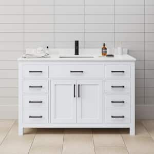 Beckett 54 in. W x 22 in. D x 35 in. H Single Sink Bath Vanity in White with Carrara Cultured Marble Top