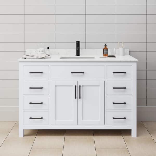 Beckett 54 in. W x 22 in. D x 35 in. H Single Sink Bath Vanity in White with Carrara Cultured Marble Top