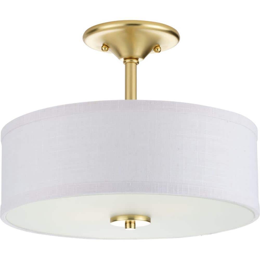 Satin Brass Semi-Flush Mount with Linen Shade