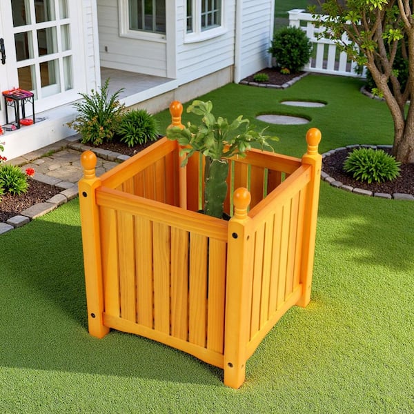 40 Qt. Teak Wood Square Planter, Outdoor Decorative Pot (15.75 in