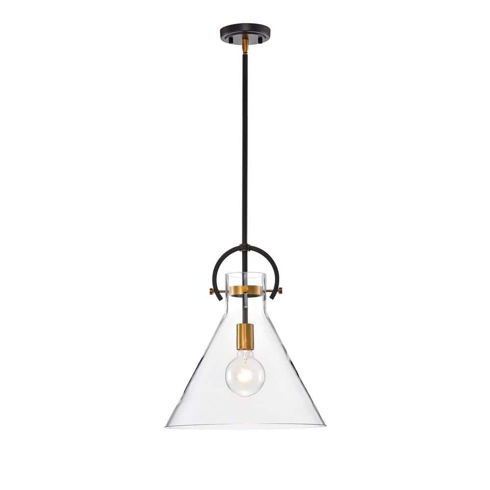Adjustable Clear Glass Cone Pendant Light with Bronze and Gold Accents