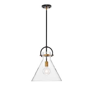 Essence 1-Light Contemporary Oil Rubbed Bronze and Antique Gold Pendant with Clear Cone Glass Shade