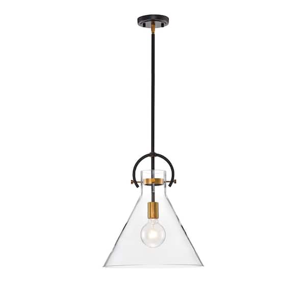 Essence 1-Light Contemporary Oil Rubbed Bronze and Antique Gold Pendant with Clear Cone Glass Shade