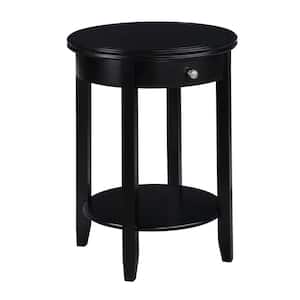American Heritage Baldwin 18.25 in. W Black Round MDF 1 Drawer End Table with Shelf