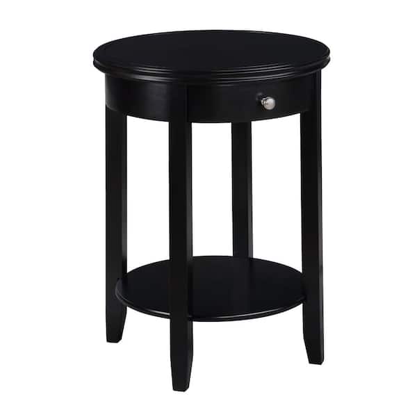 Convenience Concepts American Heritage Baldwin 18.25 in. W Black Round MDF 1 Drawer End Table with Shelf