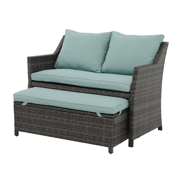 Freestyle Grey 2-Piece Wicker Patio Conversation Sectional Set with  Storage Ottoman, Green Cushion