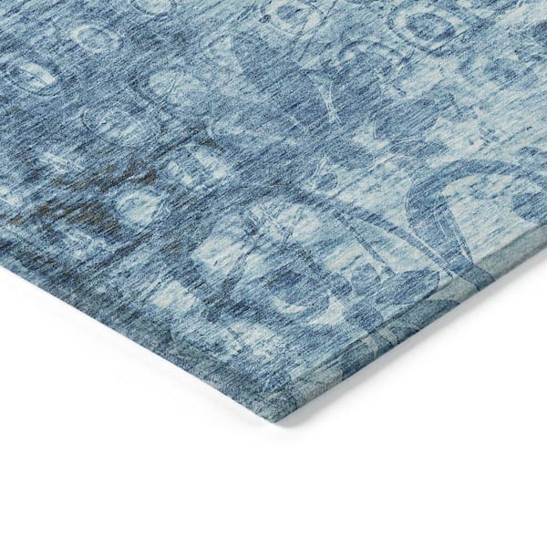 Blue 8 Round ft. Woven Ikat Polyester Round Indoor / Outdoor Area Rug