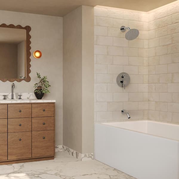 Single Handle 6 in. Wall Mount 1-Spray Tub and Shower Faucet 2.5 GPM in Polish Chrome Valve Included