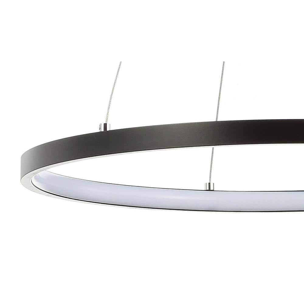 Matte Black Modern LED Drum Pendant Light - 15.75" Diameter
