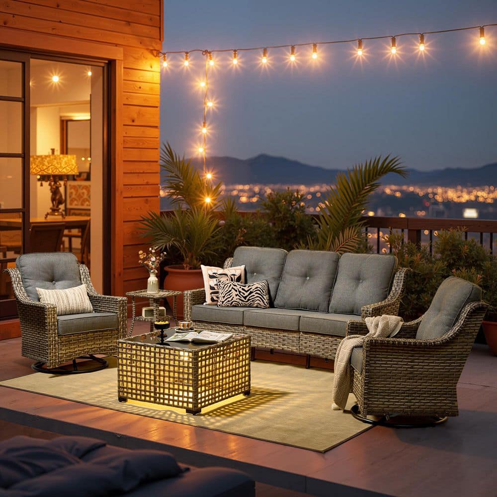 Petal 5 Pieces Wicker Patio Conversation Seating Sofa Set with Dark Gray Cushions price history on PriceWatchPro