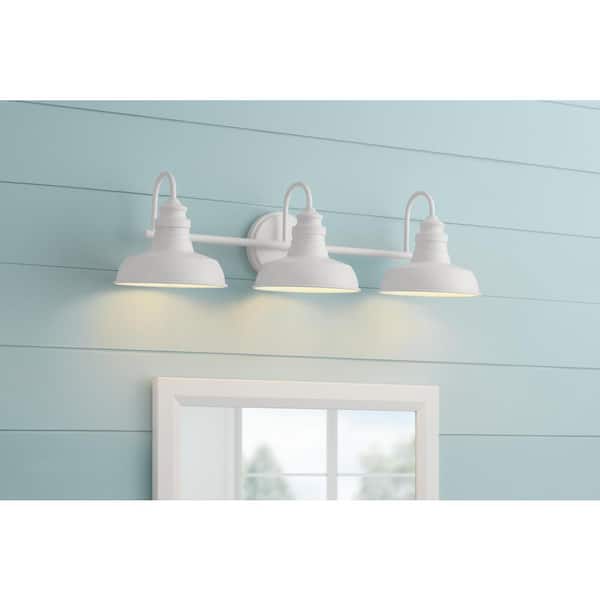Hampton Bay Elmcroft 29 in. 3-Light Designer White Farmhouse Vanity with Metal Shades