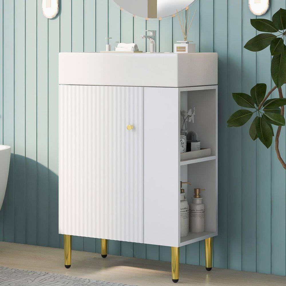 21.6 in. Freestanding White Bath Vanity with White Ceramic Top, Right Side Storage price history on PriceWatchPro