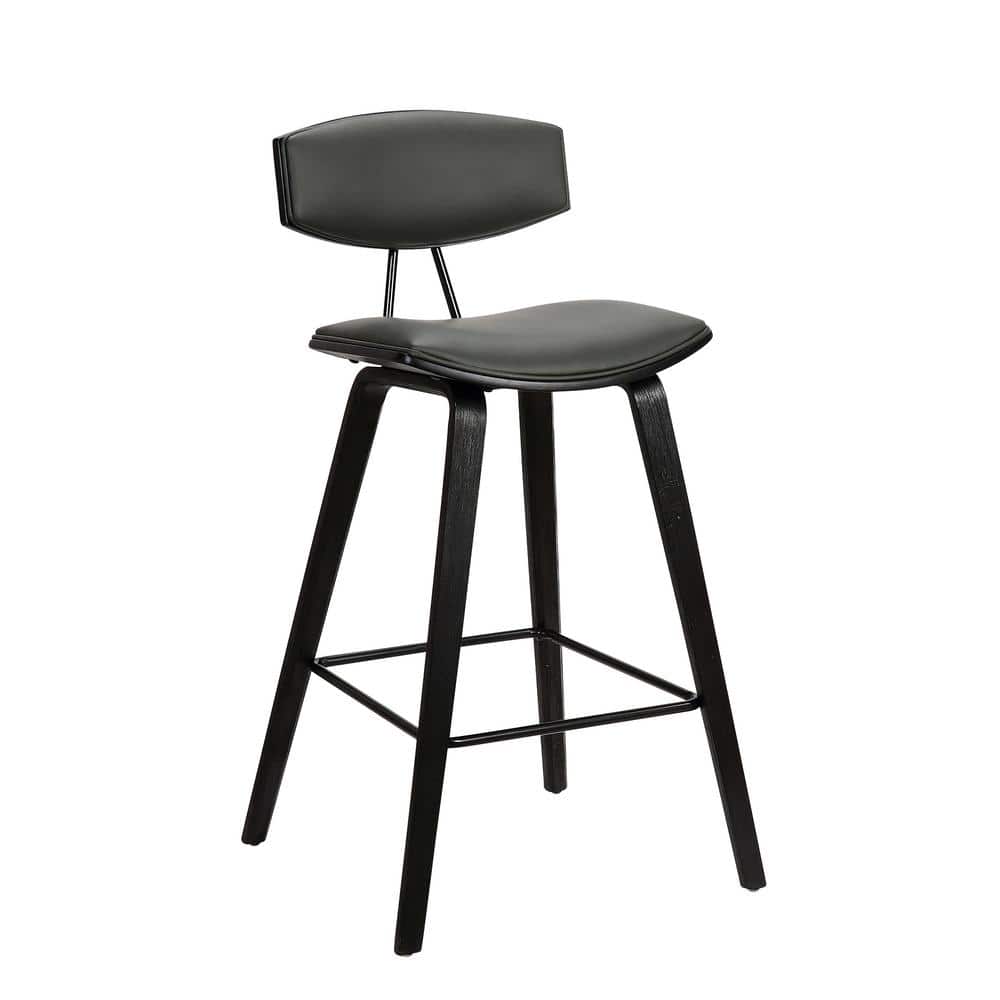 Gray Faux Leather & Black Brushed Wood Contemporary Counter Stool