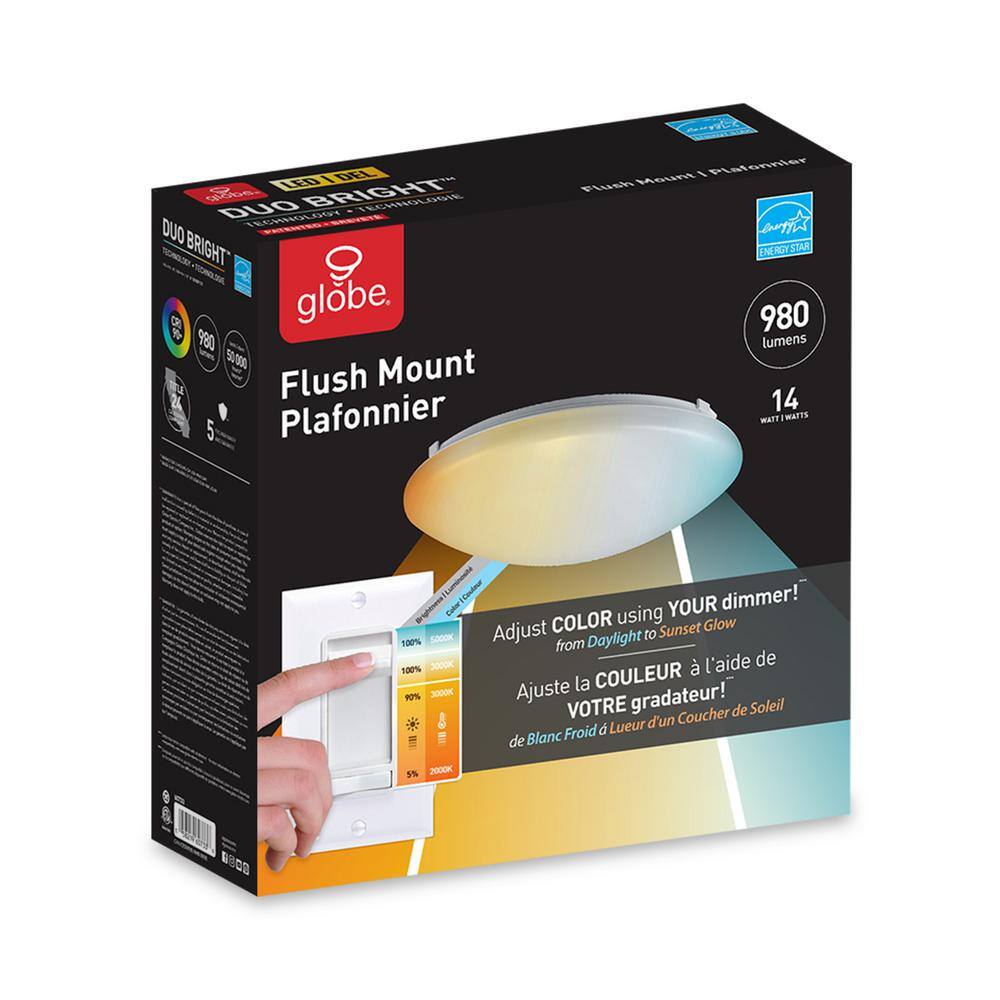 DuoBright Circadian Rhythm White Glass LED Flush Mount Light
