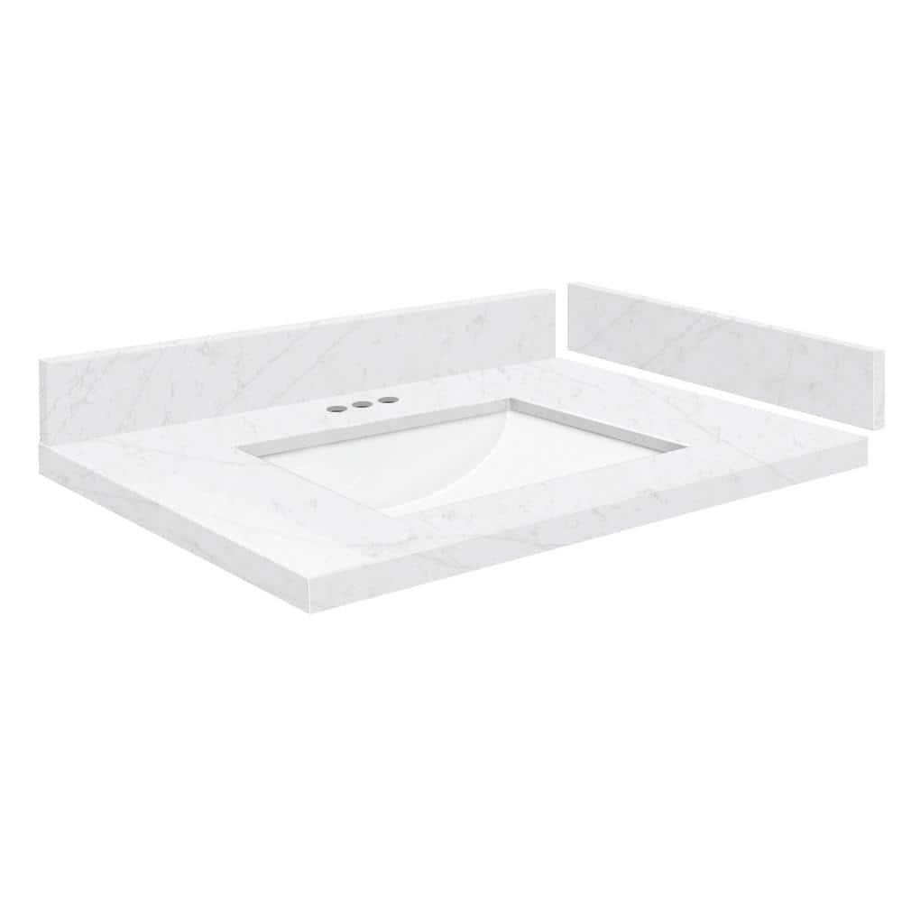 Silestone 25.5 in. W x 22.25 in. D Quartz White Rectangular Single Sink Vanity Top in Statuario price history on PriceWatchPro