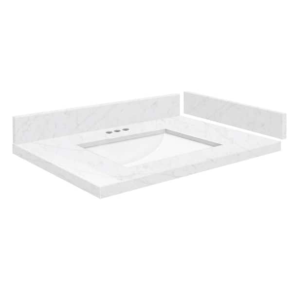 Transolid Silestone 30.5 in. W x 22.25 in. D Quartz White Rectangular Single Sink Vanity Top in Statuario