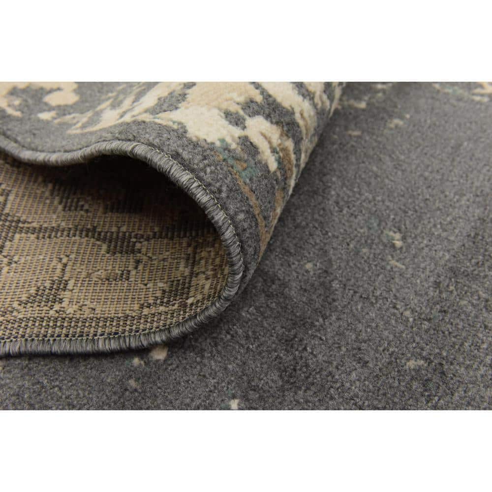 Elegant Mirage 9' x 12' Gray Abstract Synthetic Area Rug