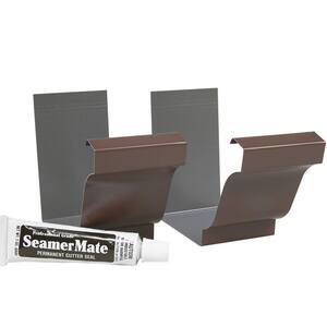 5 in. Brown Aluminum K-Style Gutter Connector with SeamerMate (2-Pack)