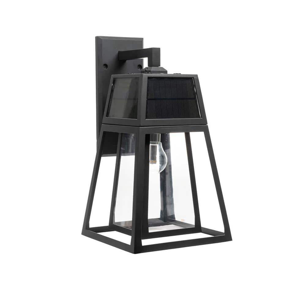 Black Solar Powered Outdoor Lantern with Glass Panels