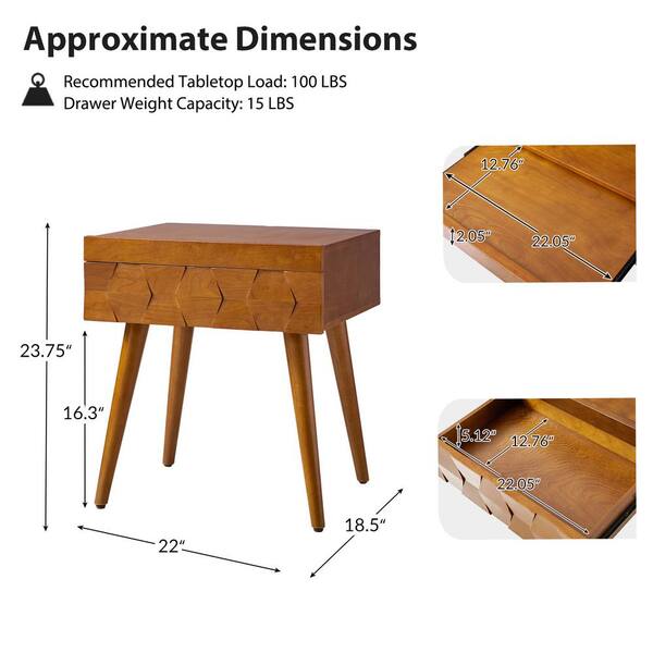 JAYDEN CREATION Edelmira 22 in Acorn MDF Hexagon End Table JAYDEN CREATION Edelmira 22 in Acorn MDF Hexagon End Table