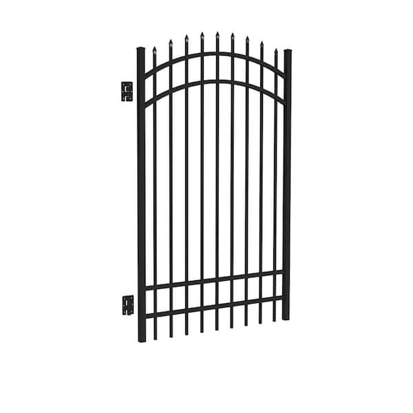 Cascade Standard-Duty 4 ft. W x 6 ft. H Black Aluminum Arched Pre-Assembled Fence Gate