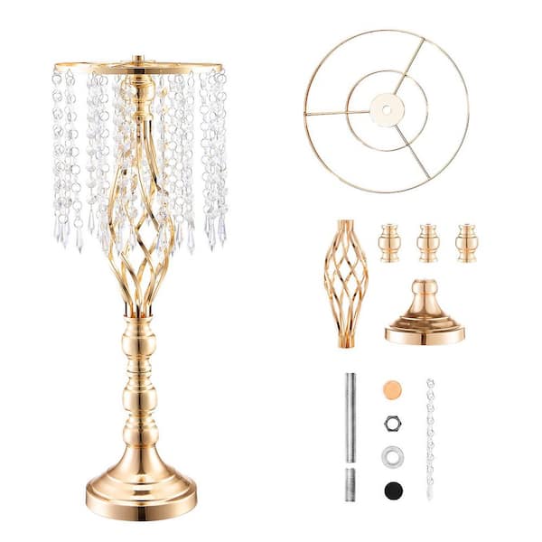 2-Pieces 21.65in.Tall Crystal Wedding Flower Stand Steel,Wedding Centerpiece Vase Gold Flower Holders Display Rack Round