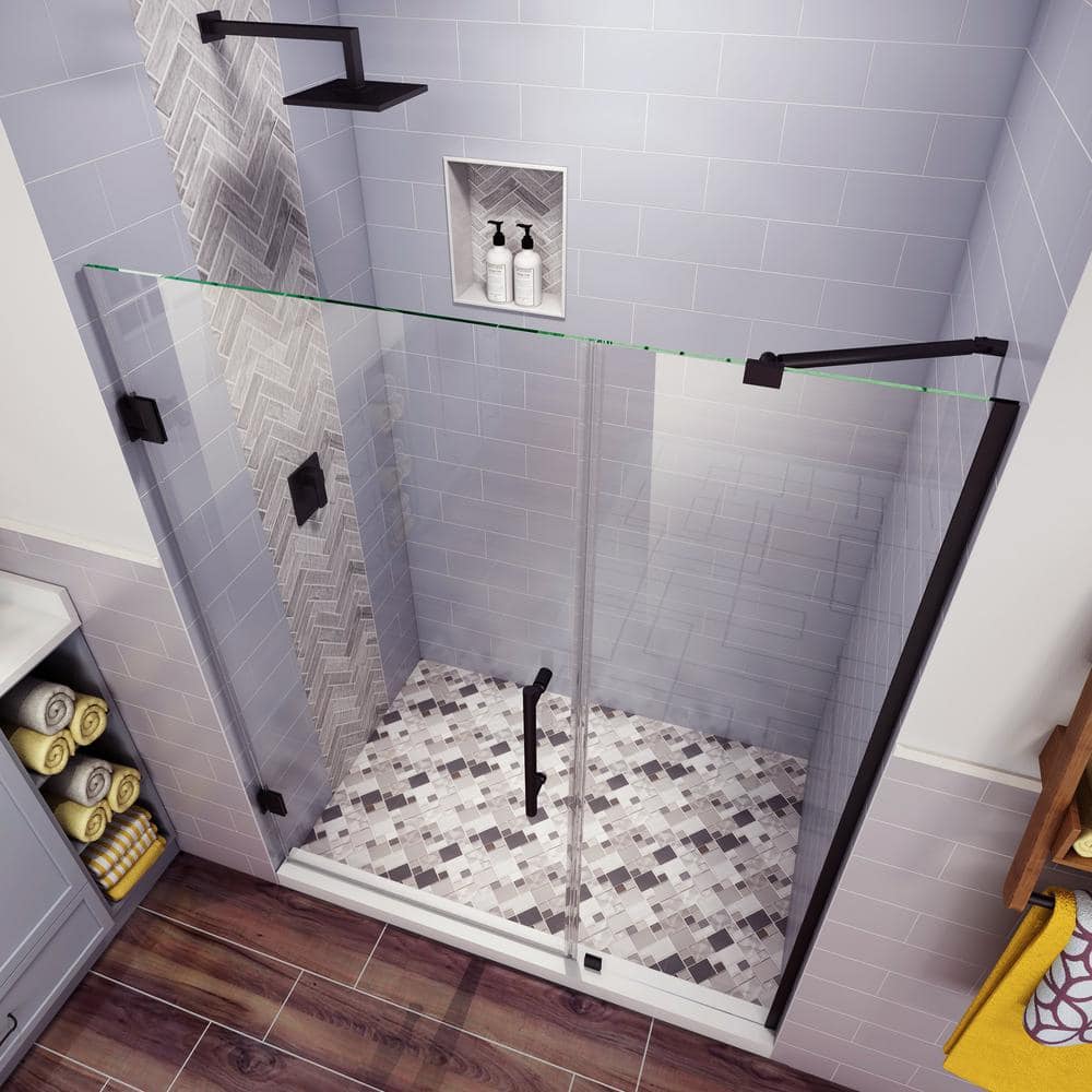 Belmore Matte Black Frameless Hinged Shower Door with Clear Glass