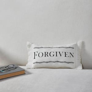 Risen Soft White, Charcoal Grey Forgiven 7 in. x 13 in. Throw Pillow