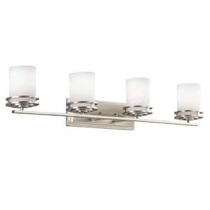 Hendrik 12 in. 4-Light Brushed Nickel Bathroom Vanity Light with Etched Glass Shade