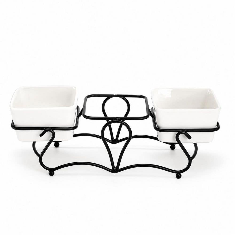3 Piece Ceramic Condiment Server Set 7 OZ Square Bowls with Black Metal Stand for Party Snack Appetizer price history on PriceWatchPro
