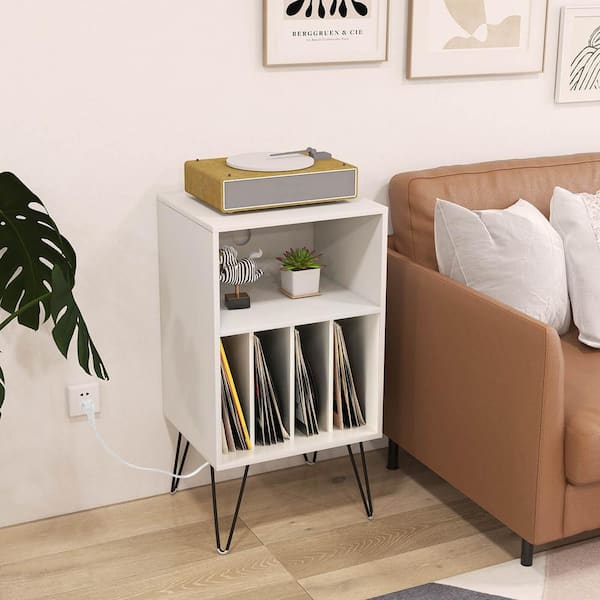 White Record Player Stand Turntable Stand Display Shelf 19 in. L x 16 in. W x 35 in. H