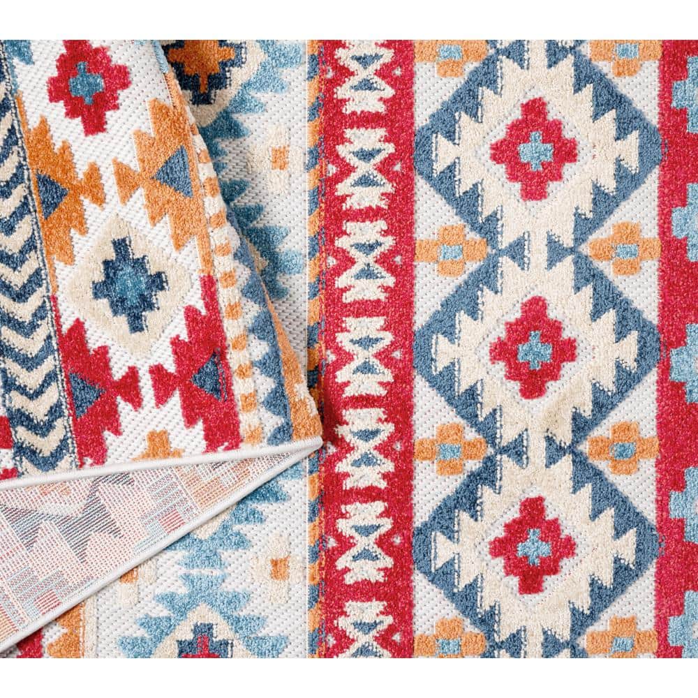 Dahlia Red and Multi Southwestern Stripe Rectangular Rug