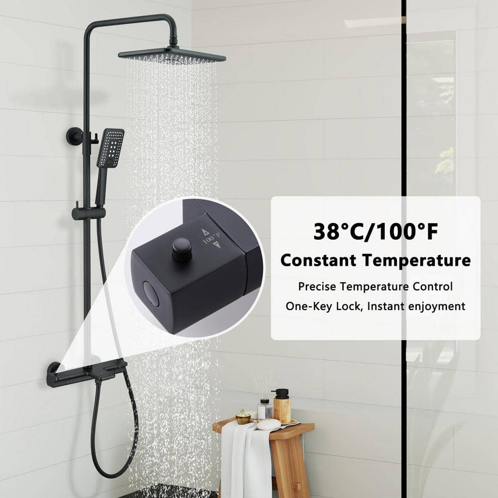 Matte Black Thermostatic Rain Shower System with Handheld