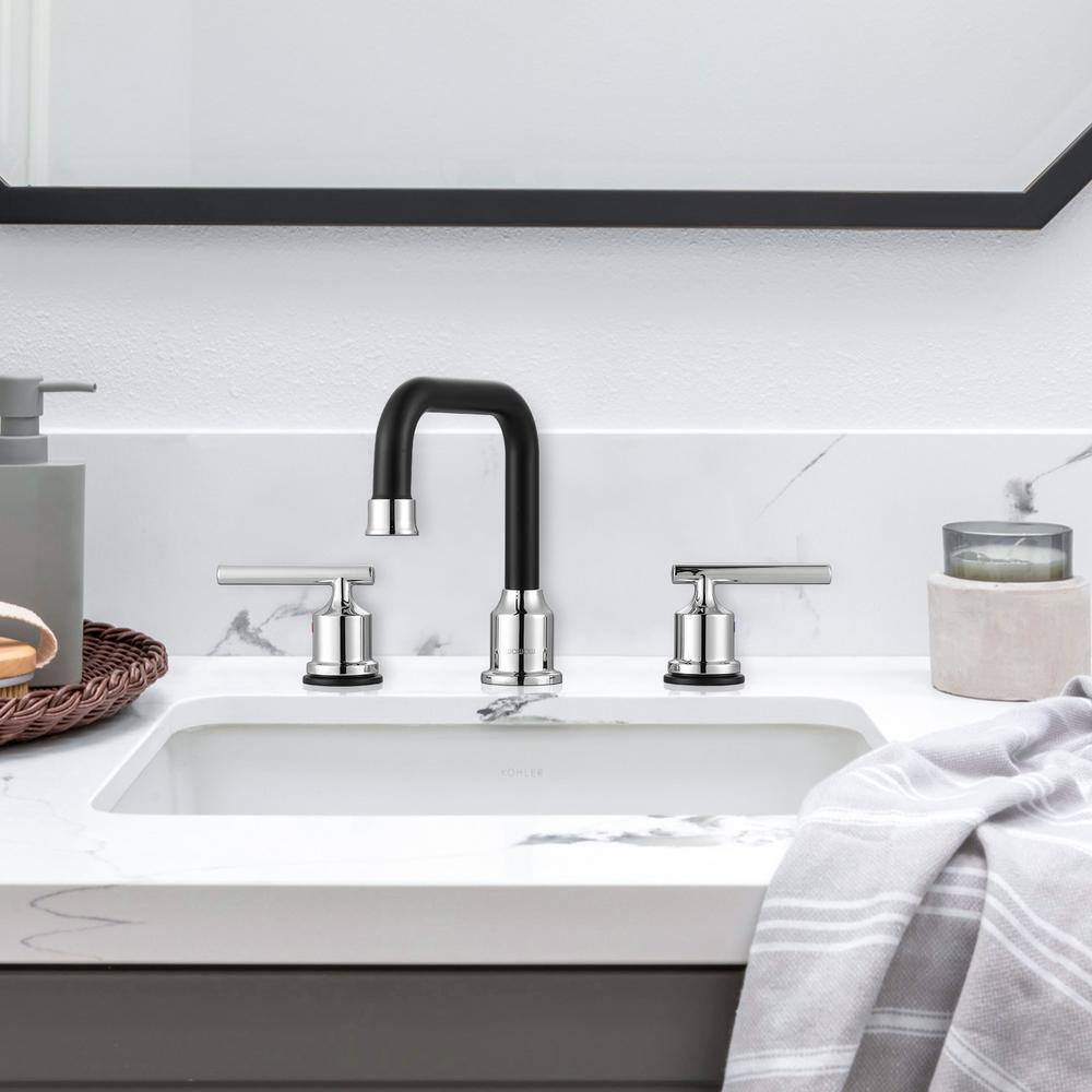 8-Inch Widespread Chrome and Black Stainless Steel Bathroom Faucet