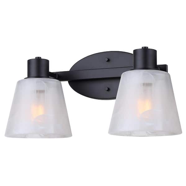 CANARM LUELLE 16 in. 2-Light Black Vanity with Clear Glass Shade
